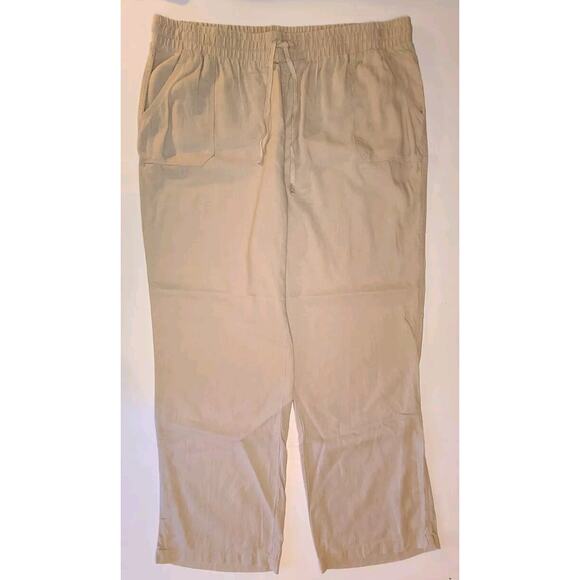 Cato Size XL Tan Linen Blend Wide Leg Pants Drawstring Pockets Pull On Elastic - Picture 2 of 7